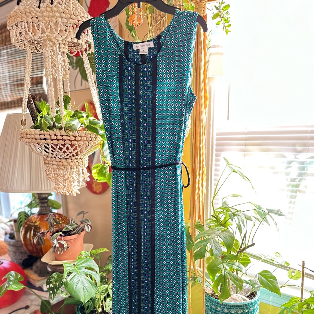 Bohemian V Neck Long Dress with Waist Tie